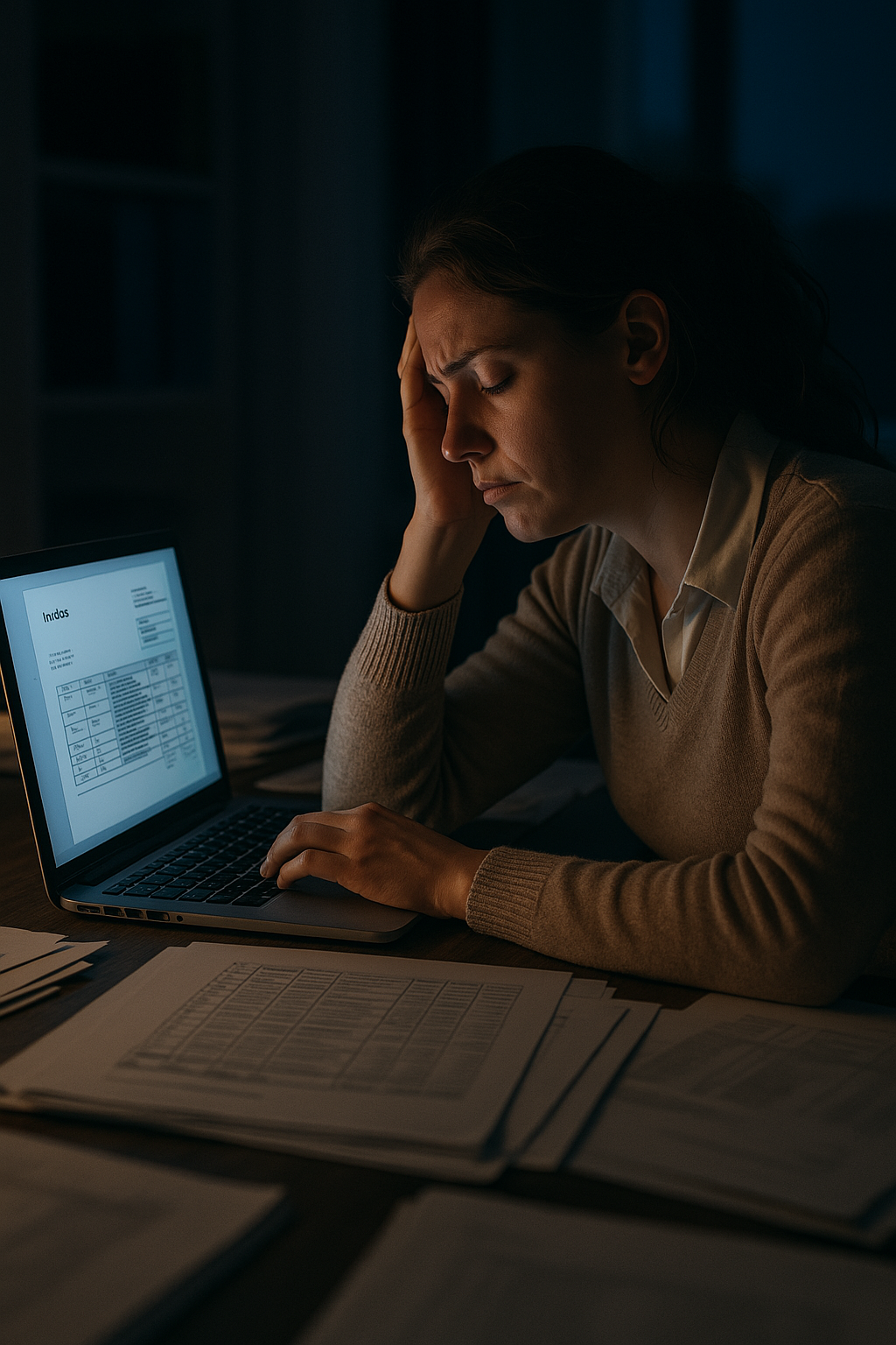 Stressed accountant with cluttered workspace